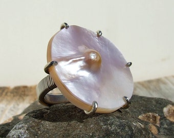 Mabe Pearl Ring, Silver size 7.25