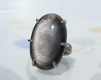 Silver Sheen Obsidian Ring size 6