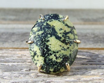 Yellow Turquoise Jasper Ring size 8, Lime green and black
