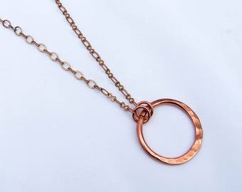 Copper necklace, circle necklace, eternity necklace, hammered copper link