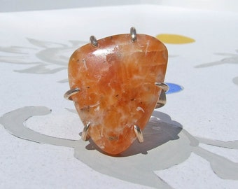 Orange Calcite Ring, Bronze size 8