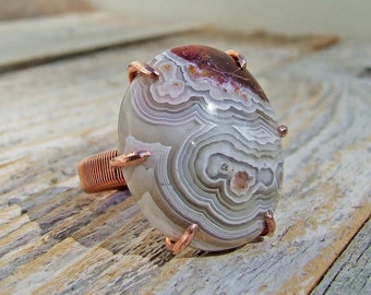 Crazy Lace Agate Ring, Copper size 8