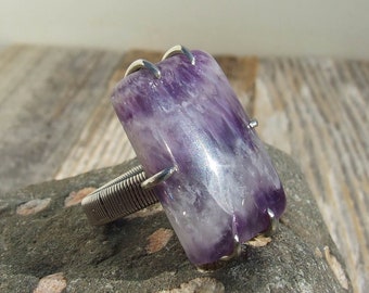Amethyst Ring size 6, Chevron Lace stone set in Silver