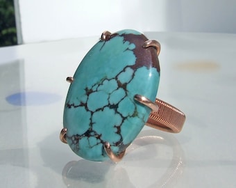 Turquoise Magnesite Ring, Copper size 8
