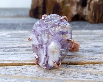 Purple Fluorite Ring, Chinese Flower Copper size 6