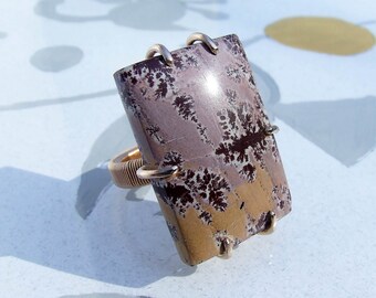 Sonora Dendrite Ring, Gold Purple Rhyolite, Bronze size 8