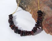 Dark Amber Necklace, Cognac Amber chip, beaded chain, layering necklace, made to size, amber choker, brown necklace