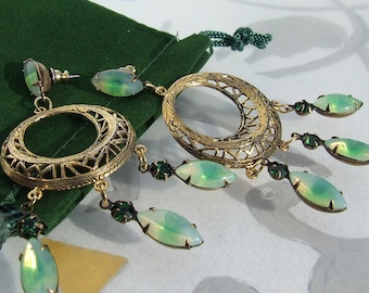 Gold hoop earrings with Green Jewel Dangles