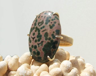 Large Pink Green Ocean Jasper Ring size 10