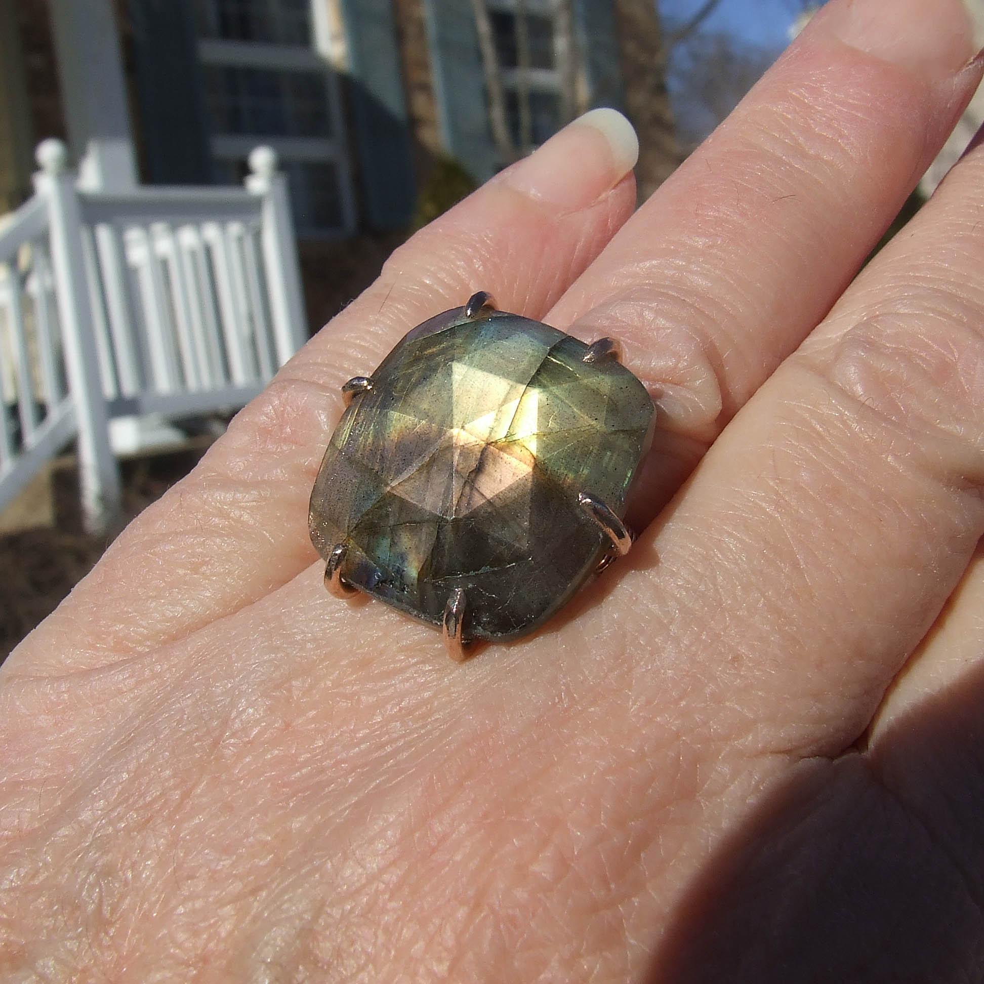Gold Labradorite Ring, Bronze size 9