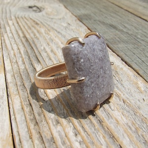 Lepidolite Ring, Bronze size 10, Natural Lavender stone