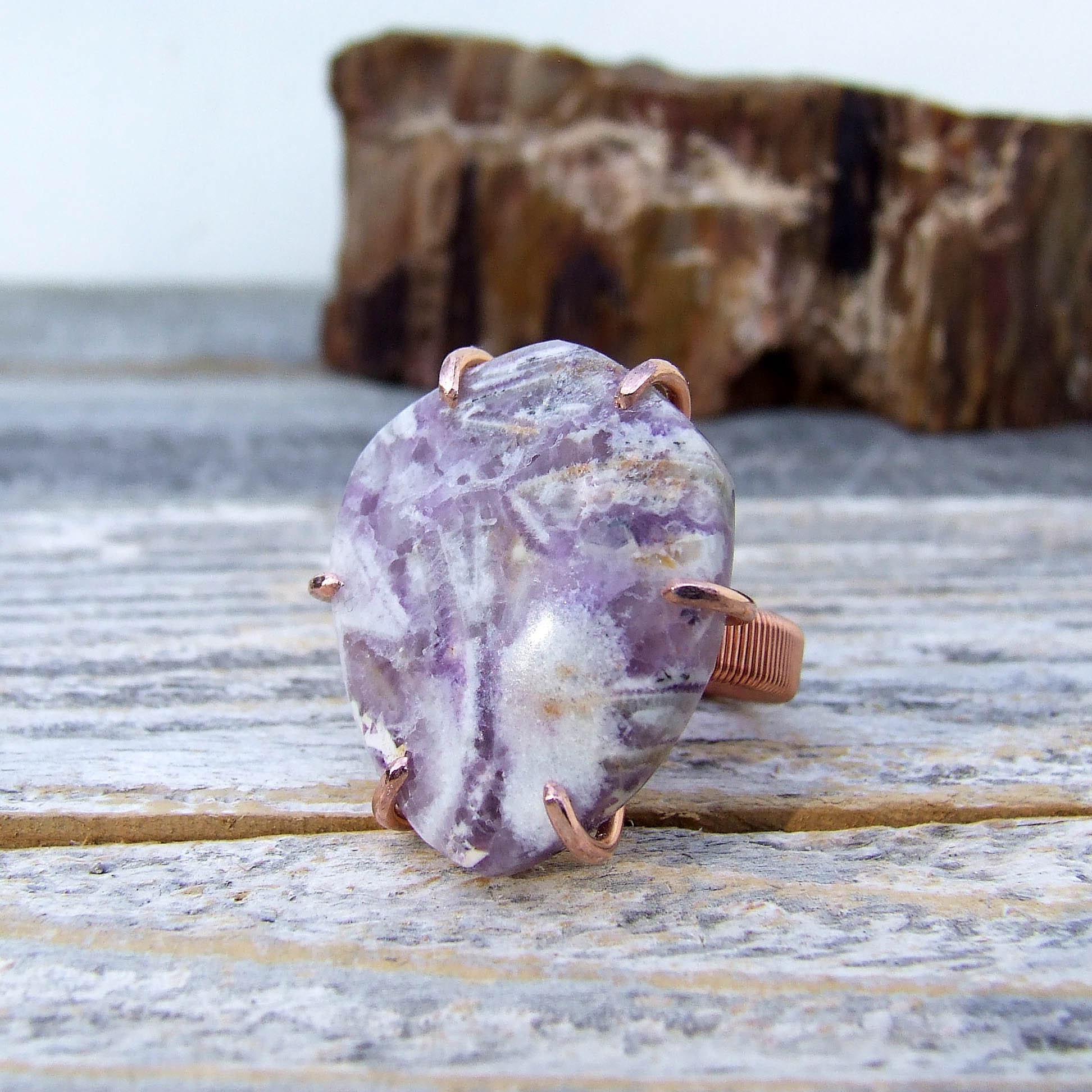 Purple Fluorite Ring Chinese Flower Copper Size 6 - Etsy