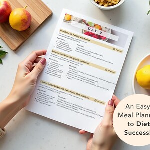 Meal plan for Hashimoto's printable PDF showing daily meal structure snack ideas and anti-inflammatory food choices