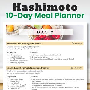 Hashimoto&#39;s Diet Meal Planner for Thyroid Health | Recipes Hashimoto Diet | Thyroiditis Meal Plan | What to Eat Hashimotos | Printable PDF