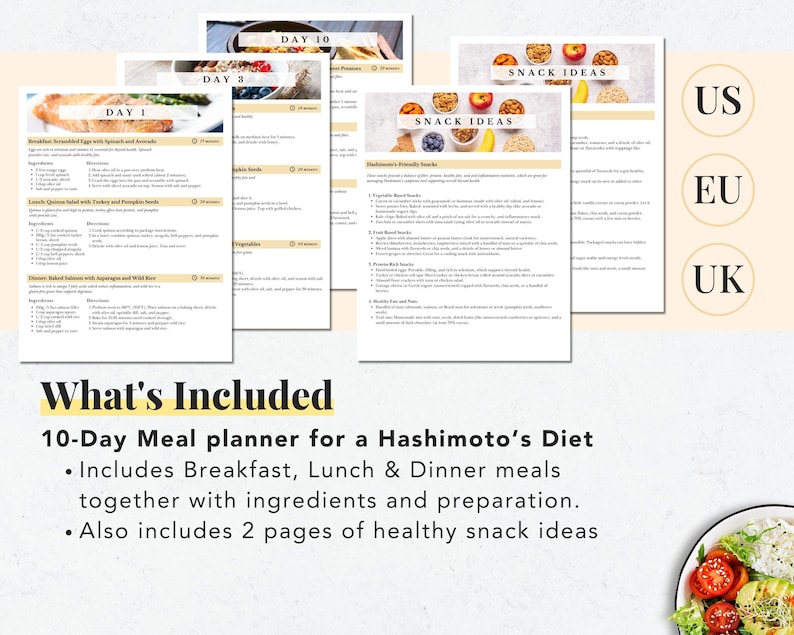 0-day Hashimoto's meal planner printable PDF with anti-inflammatory meals healthy snacks thyroid-friendly meal planning