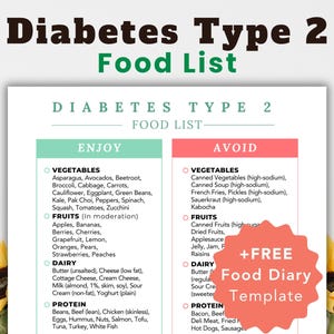 Diabetes Type 2 Food List | Diabetic Diet Food List | Diabetic Meal Plan | Diabetes Food List | Diabetic Food Chart | Printable Diabetes PDF