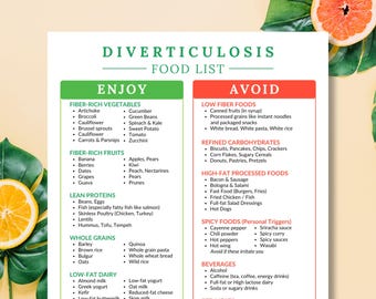 Diverticular Disease Diet, Printable PDF Diverticulosis Nutrition Guide, Diverticulosis Food Chart for Colon Health, Digestive Wellness Plan