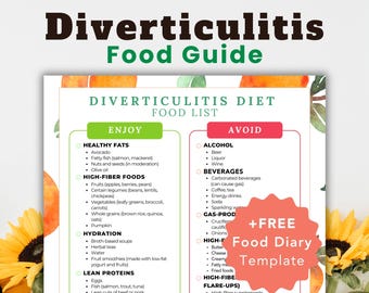 High Fiber Diet for Diverticulitis Printable PDF, Fiber Rich Foods List, Diverticulosis Food Chart, High Fiber Foods Guide for Gut Health