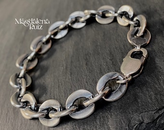 Thick links mens sterling bracelet. Hollow, thick chain.