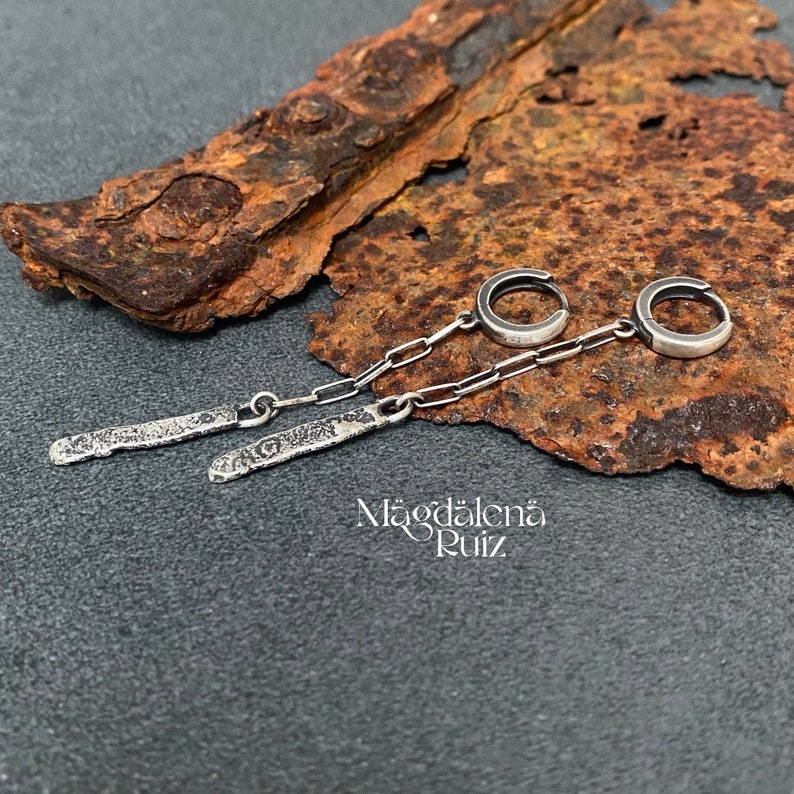 Rustic bar long earrings, raw silver dangle earrings, Light and simple earrings. image 2