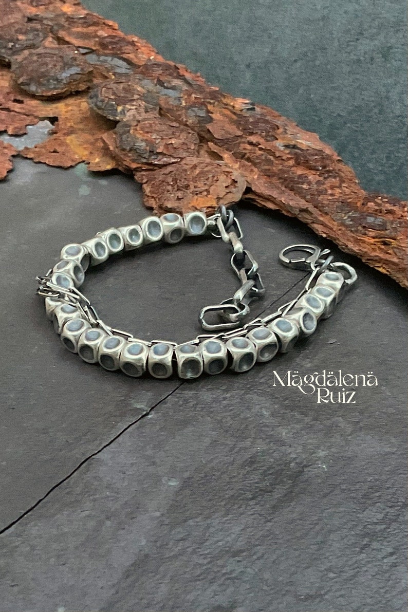 Rustieke kubusarmband in sterling zilver. afbeelding 1