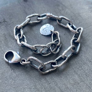 Hand forged silver chain. Unique lost wax cast links. Handmade chain for husband, boyfriend, father. image 5