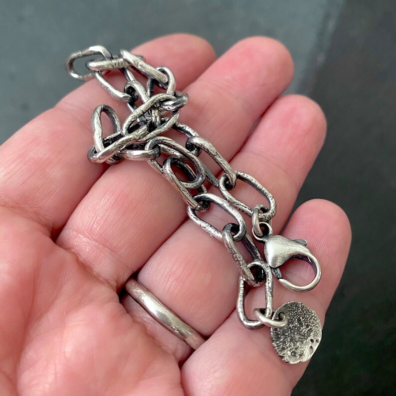 Hand forged silver chain. Unique lost wax cast links. Handmade chain for husband, boyfriend, father. image 2