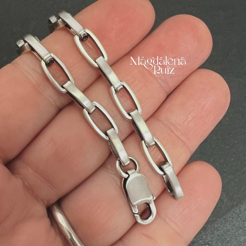 Rectangle link, satin silver bracelet, modern and simple. For him, her. image 3