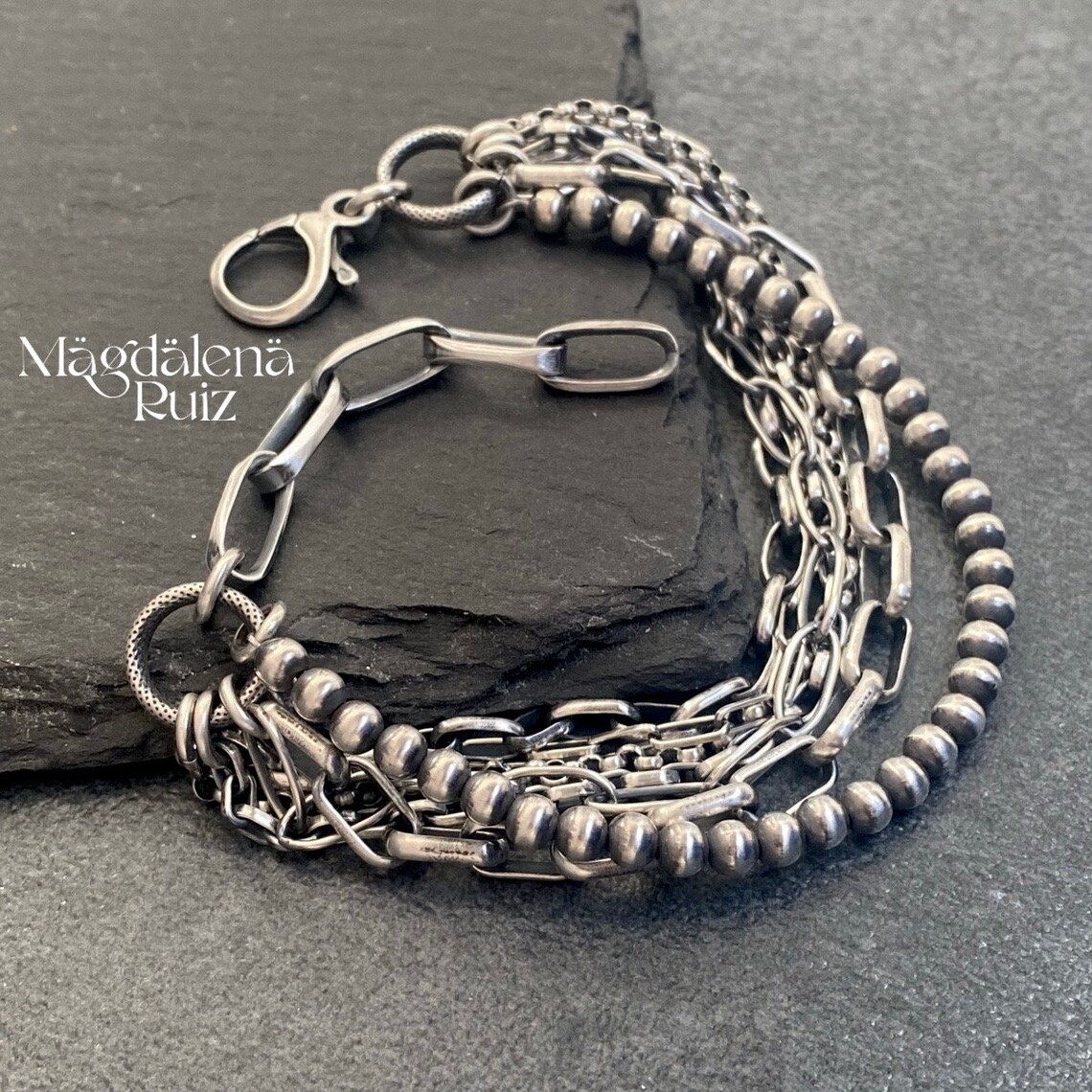 Gorgeous Sterling Multilayered Bracelet. Multi Chain Bracelet. - Etsy