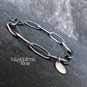 Dark silver pebble bracelet. Sterling silver cast bracelet, handmade chain. Raw silver chain.