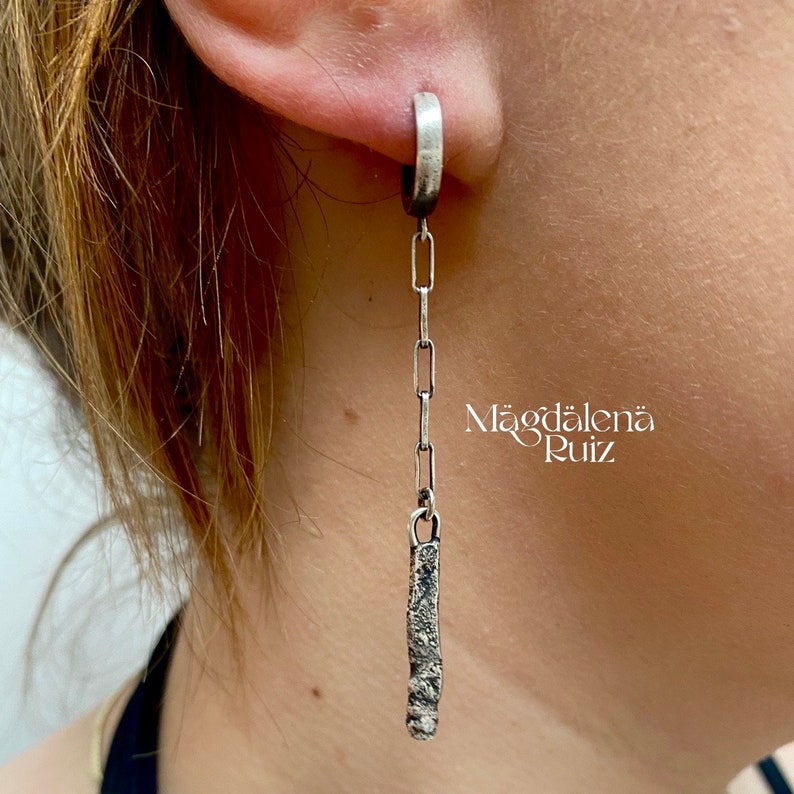 Rustic bar long earrings, raw silver dangle earrings, Light and simple earrings. image 3