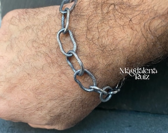 Raw, large irregular link bracelet for him. 2mm reticulated links.