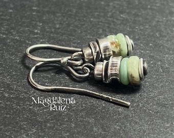 Everyday small, Mint green chrysoprase  earrings. Simple, minimalist, silver earrings.