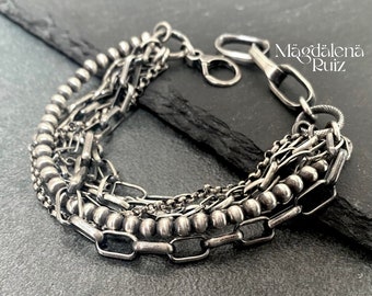 Gorgeous sterling multilayered bracelet. Multi chain bracelet. Silver jewellery