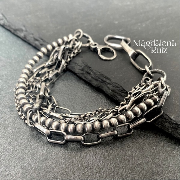 Gorgeous sterling multilayered bracelet. Multi chain bracelet. Silver jewellery