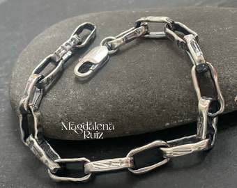 Hollow, rectangle link bracelet, sterling silver brutalist jewellery.