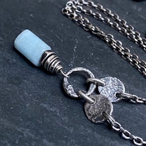 Delicate aquamarine and disk necklace. Sterling silver. image 3