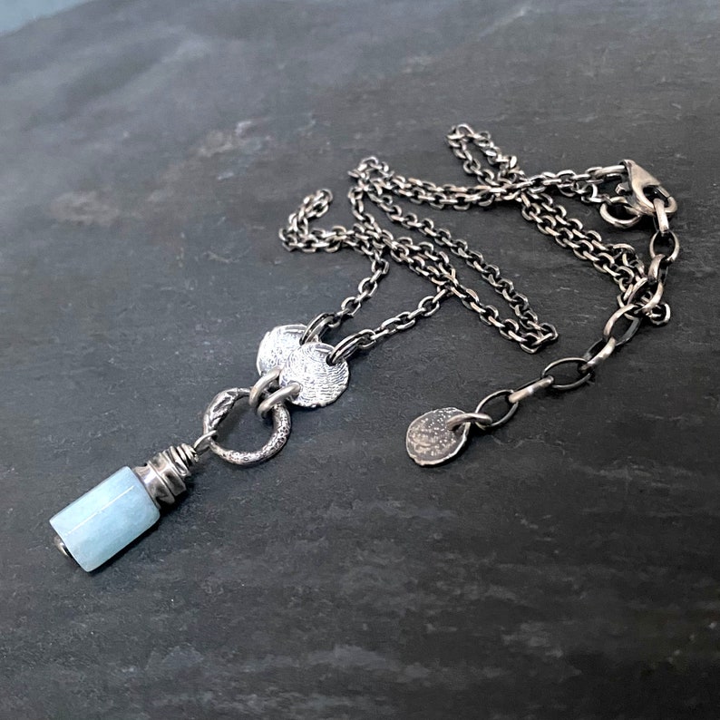 Delicate aquamarine and disk necklace. Sterling silver. image 5