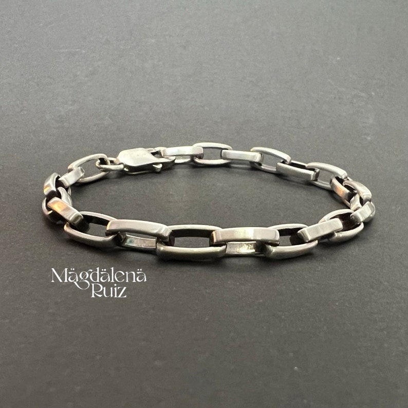 Rectangle link, satin silver bracelet, modern and simple. For him, her. image 2