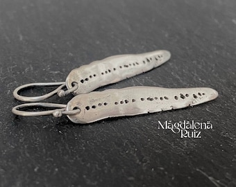 Medium dangle earrings, leaves in sterling silver. Unique cast earrings. Botanical jewellery.