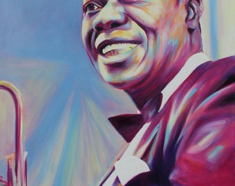 Musician "Louis Armstrong" Archival Reproduction signed by artist Mel Fiorentino.