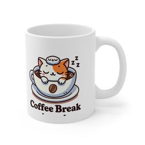 Cute Cat Coffee Mug 11oz - Adorable Pet Lover Cup, Tea Mug, Funny Kitty Drinkware, Ceramic Coffee Cup Gift, Cat Lover Kitchen Decor