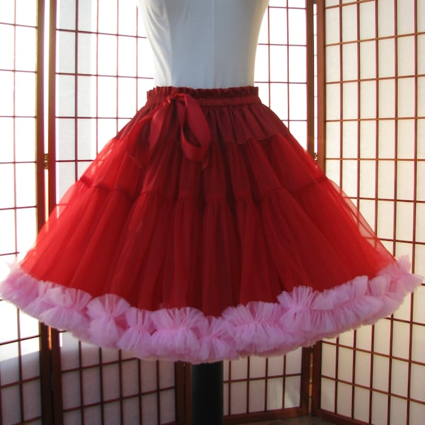 Pettiskirt Red and Pink Chiffon, 2 Layers -- Custom Size, Length, and Colors -- Made to Measure, Adults & Children