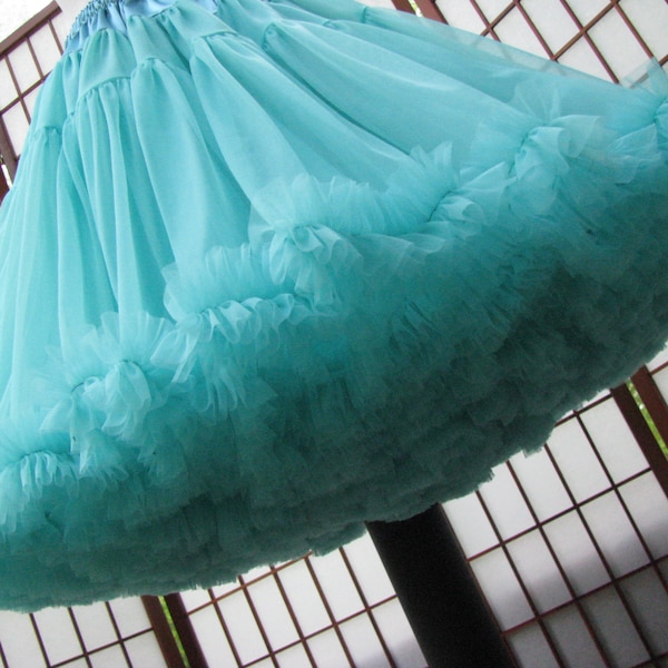 Pettiskirt Tiffany Teal Blue Chiffon, 2 Layers -- Custom Size, Length, and Colors -- Made to Measure, Adults & Children