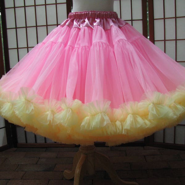 Pettiskirt Candy Pink and Light Yellow Chiffon, 2 Layers -- Custom Size, Length, and Colors -- Made to Measure, Adults & Children