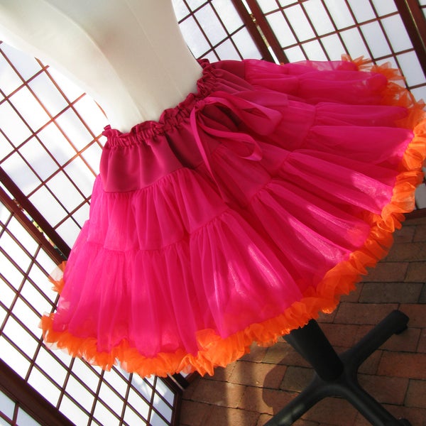 Pettiskirt Fuchsia and Orange Chiffon, 2 Layers -- Custom Size, Length, and Colors -- Made to Measure, Adults & Children