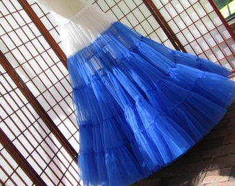 Petticoat Royal Blue Organdy Floor Length Single Layer -- Made to Measure