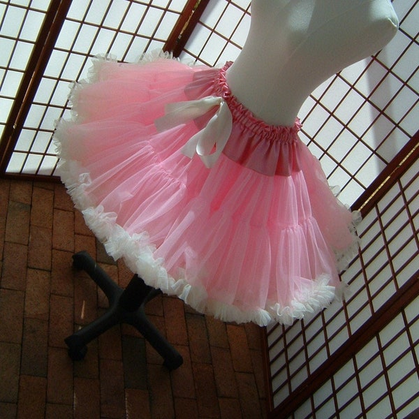 Pettiskirt Candy Pink and Ivory Chiffon, 2 Layers -- Custom Size, Length, and Colors -- Made to Measure, Adults & Children