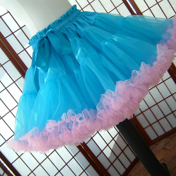 Pettiskirt Turquoise and Light Pink Chiffon, 2 Layers -- Custom Size, Length, and Colors -- Made to Measure, Adults & Children