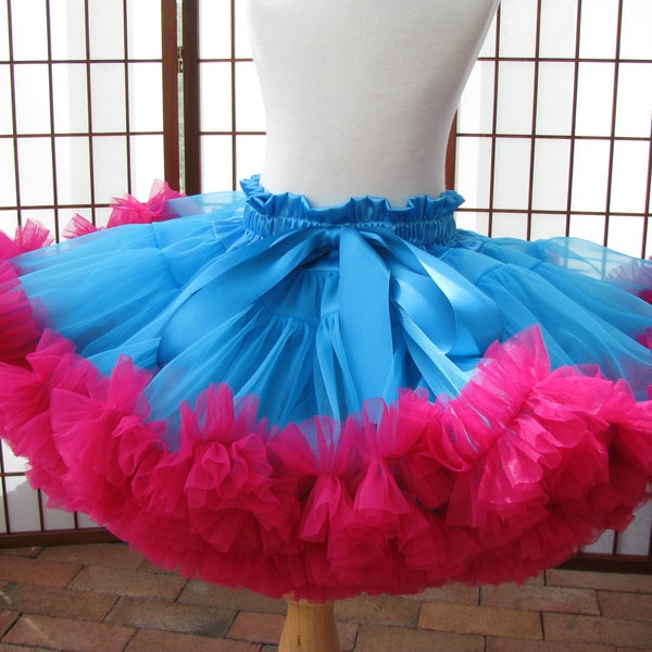 Pettiskirt Turquoise and Fuchsia Chiffon, 2 Layers -- Custom Size, Length, and Colors -- Made to Measure, Adults & Children